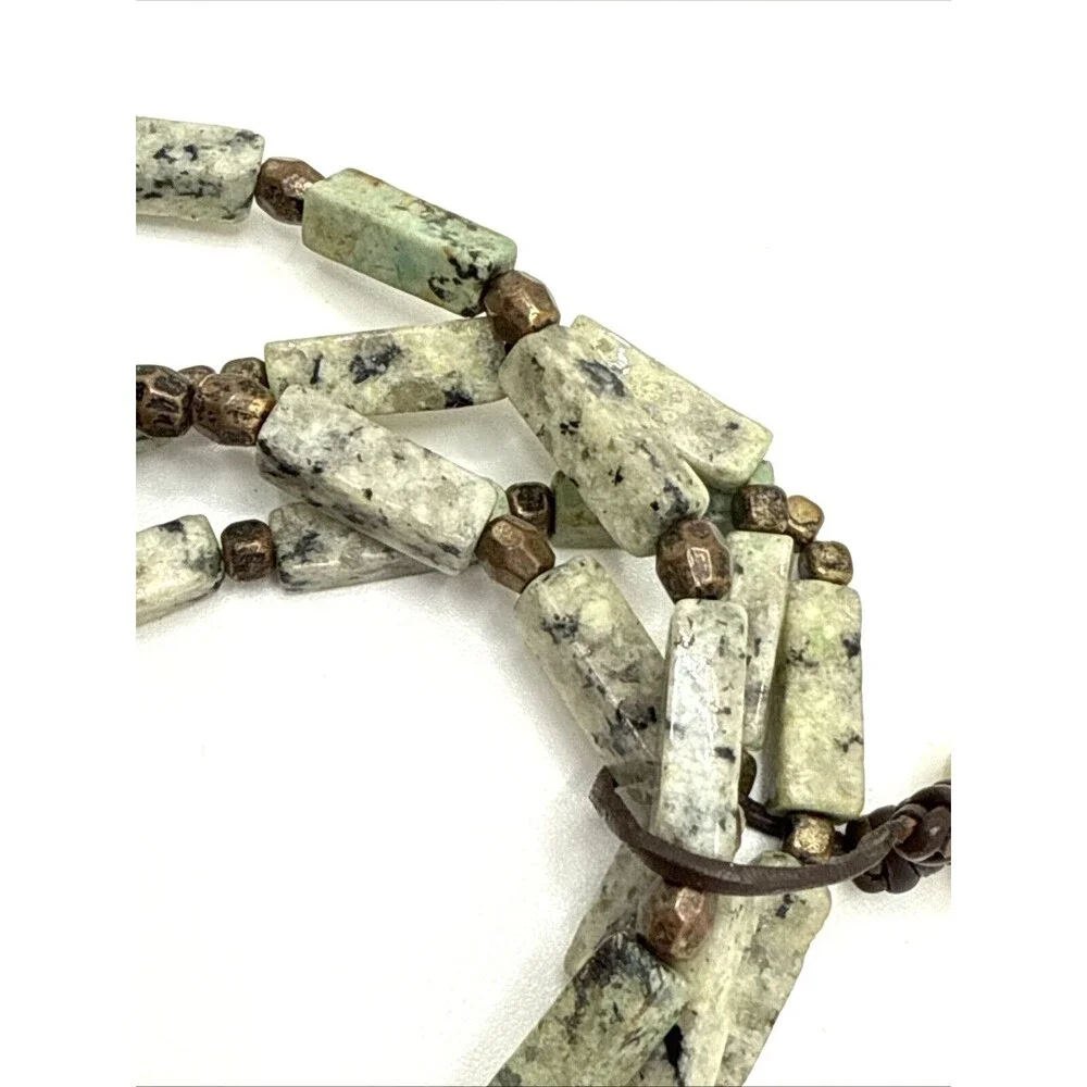 Green Moss Agate Beaded Bracelet Multi Strand Rectangle Stretch Boho Healing